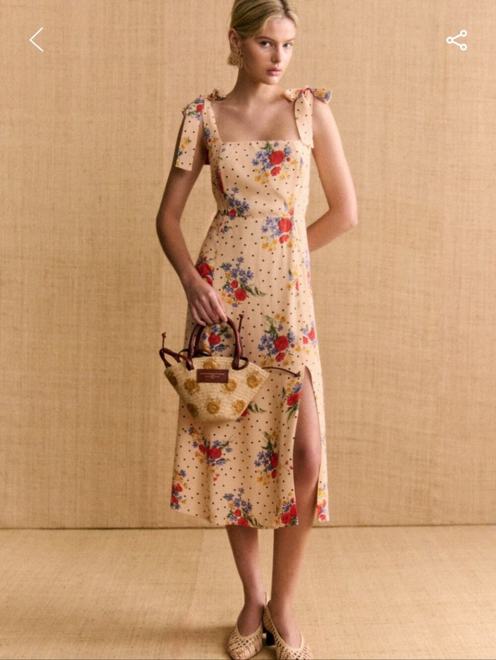 Sezane Dorotha Cream Floral Polka-Dot Midi Dress